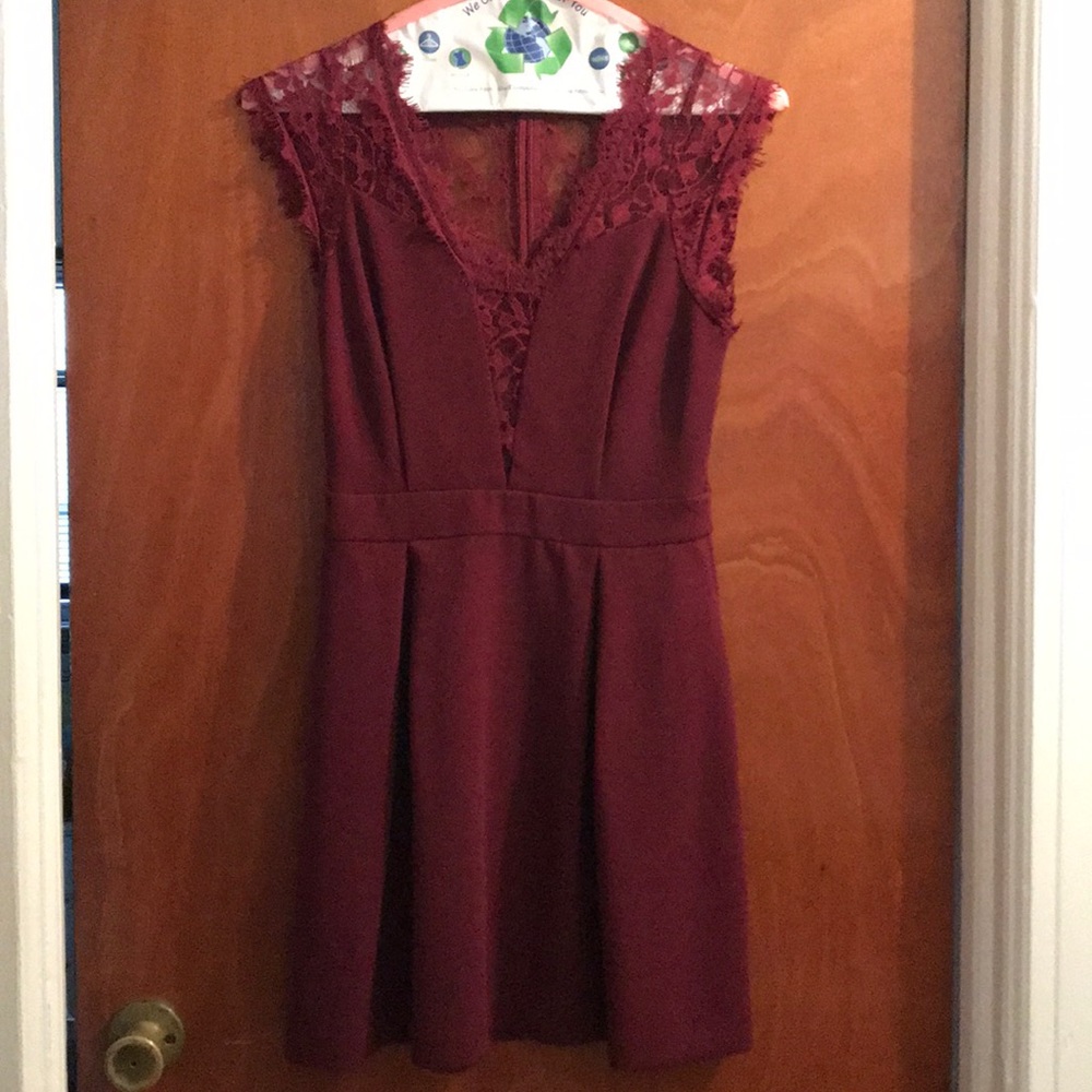 BCBGeneration Wine Red Short Lace Dress